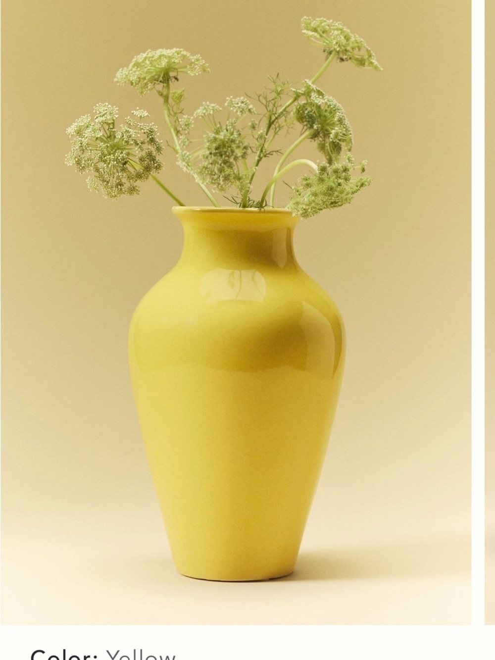 Anthropologie Glossy Yellow Ceramic Vase
